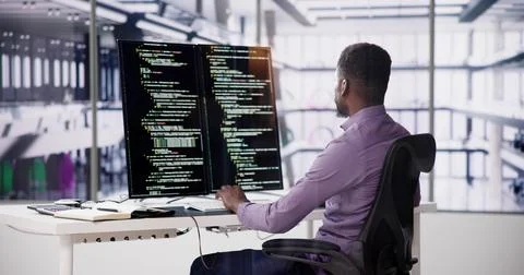 Software Programmer Or Coder Man Stockfoto's