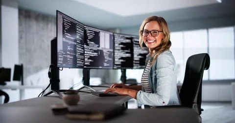 Software Programmer Or Coder Woman Stock Photos