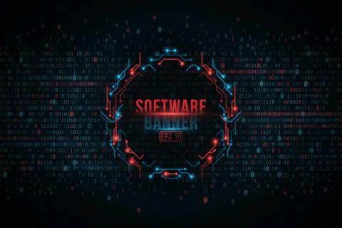 Software programming binary code and computer circuit board banner, Cyber Sec Stock Illustration