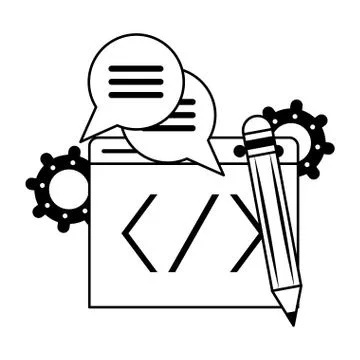 Software programming code symbols in black and white Stock-Illustration