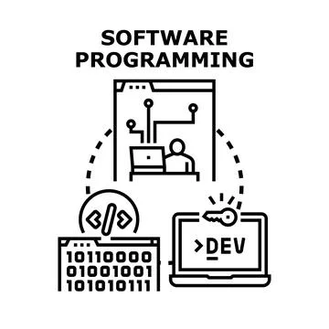 Software programming concept developing digital technology solutions Stock Illustration