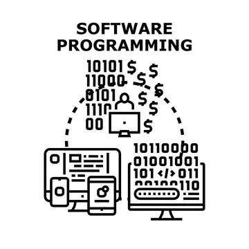 Software programming creating digital solutions and earning revenue Illustrazione stock