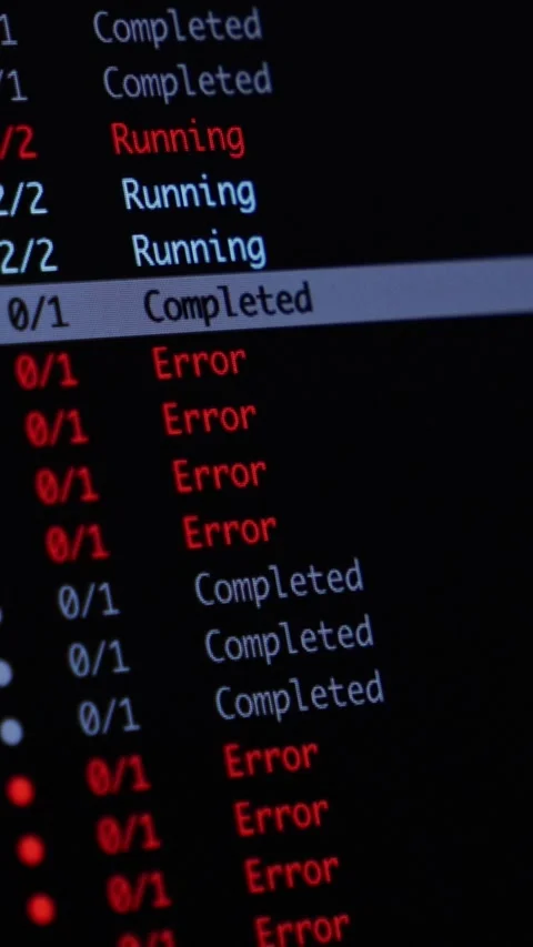 Software programming list with status updates of completed, running, and error Video stock 346526056