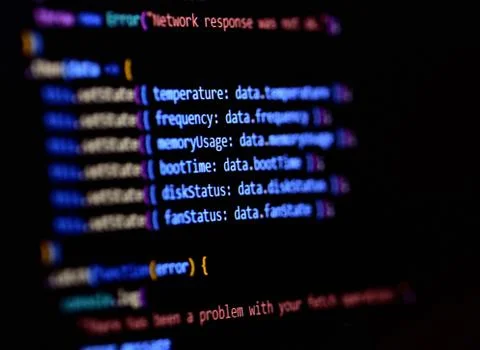 Software programming source code on computer screen.. Modern Javascript 库存照片