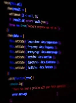 Software programming source code on computer screen.. Modern Javascript Stock Photos