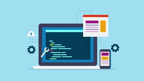 Software programming, web development, mobile application coding concept. Stock Footage 197399414