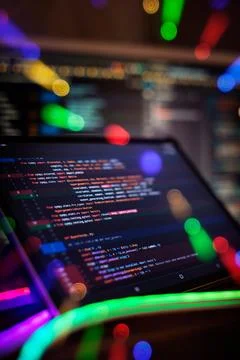 Software Programming Work Time. Code text written and created entirely by m.. Stockfoto's