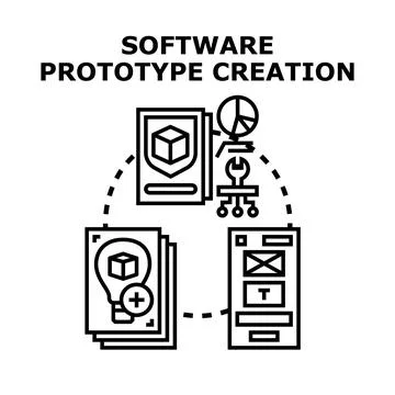 Software prototype creation process developing user interface design Ilustração Stock