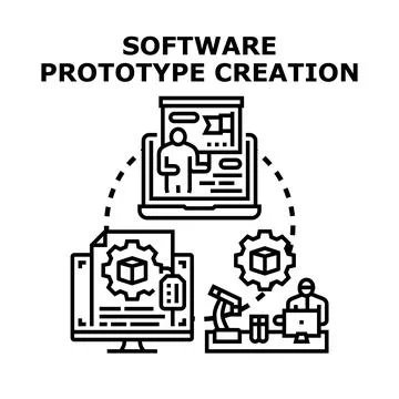 Software prototype creation process with development and testing Illustrazione stock