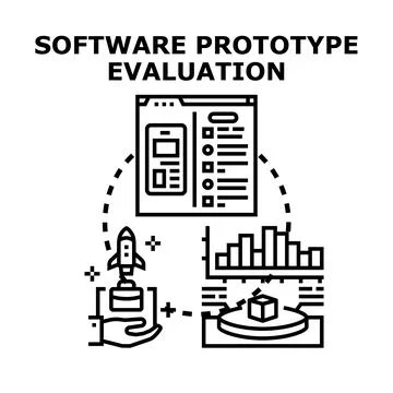 Software prototype evaluation development testing and launching Stockillustratie