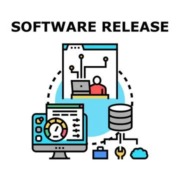 Software release deploying developing programming application processes Illustrazione stock