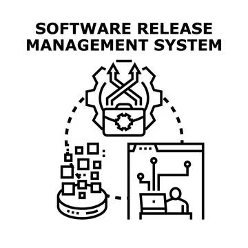 Software release management system developing solutions concept Illustrazione stock