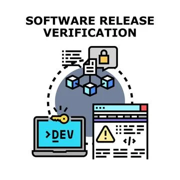 Software release verification system using development security protocols Stockillustratie