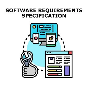 Software requirements specification developing and programming process Illustrazione stock