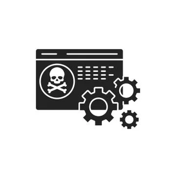 Software scam black glyph icon on white background. Web fraud. Fake programs. Illustrazione stock
