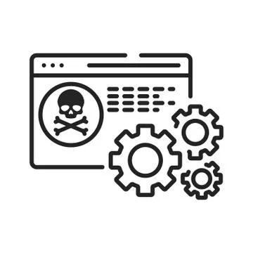 Software scam black line icon on white background. Web fraud. Fake programs.  Illustrazione stock