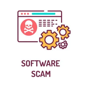 Software scam color line icon on white background. Web fraud. Fake programs.  Illustrazione stock