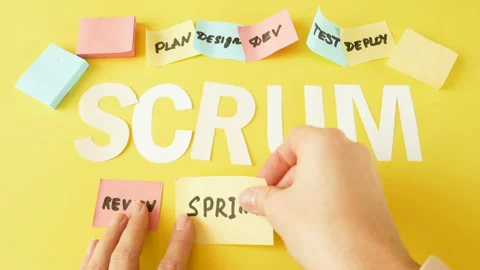 Software scrum agile board with paper task, agile software development method Stock Footage 139827191