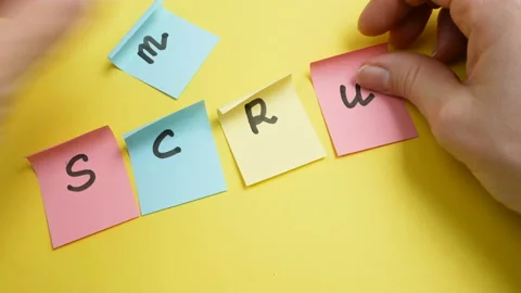 Software scrum agile board with paper task, agile software development method Stock Footage 144485093