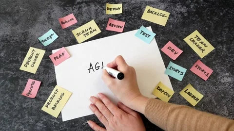 Software scrum agile circle in board with paper task concept Video stock 304861283
