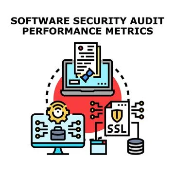 Software security audit performance metrics evaluating cyber protection Illustrazione stock