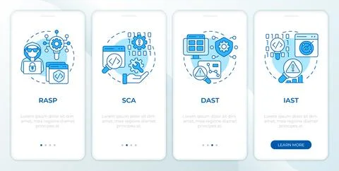 Software security tools blue onboarding mobile app screen Stock Illustration