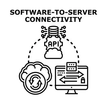 Software to server connectivity concept illustrating data transfer Stockillustratie