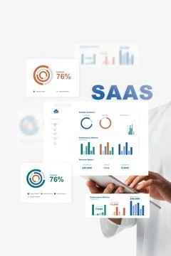 Software as a Service presentation showing analytics and performance metrics on Stock Photos