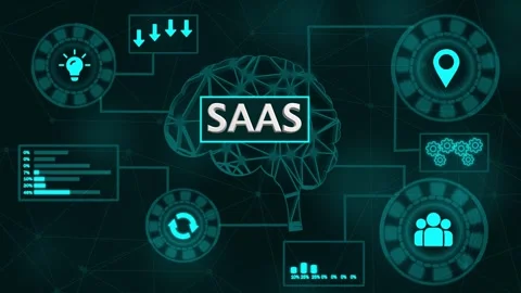 Software as a Service SAS concept with interconnected icons and glowing blu.. Stock Footage 327759309