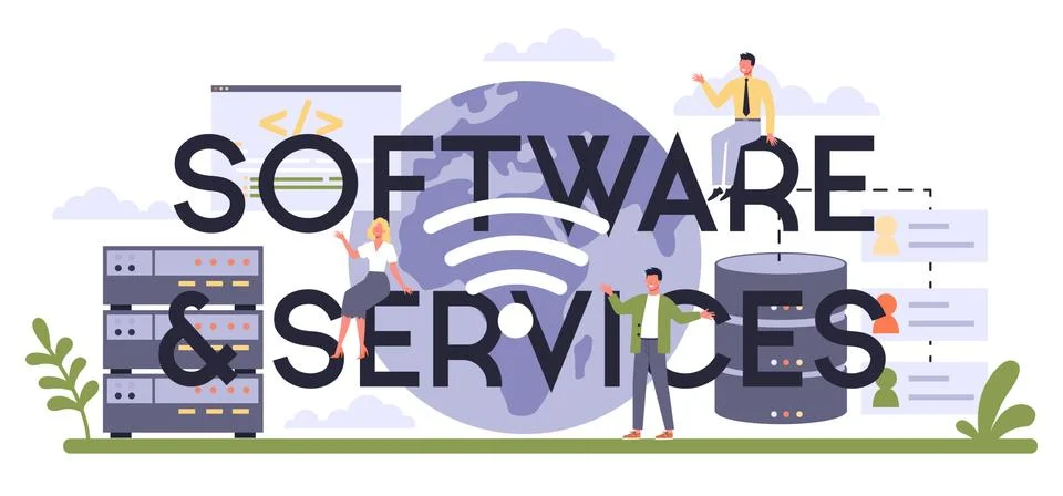 Software services typographic header. Developing and data precessing Stock-Illustration