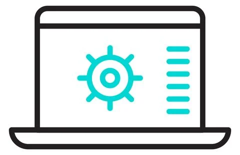 Software settings on laptop screen color line icon Stock Illustration