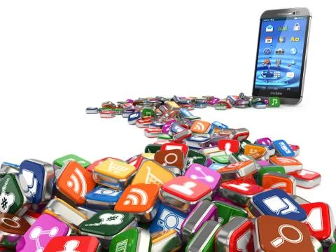 Software. smartphone or mobile phone app icons background. Stock Illustration
