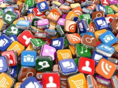 Software. smartphone or mobile phone app icons background. Stock Illustration