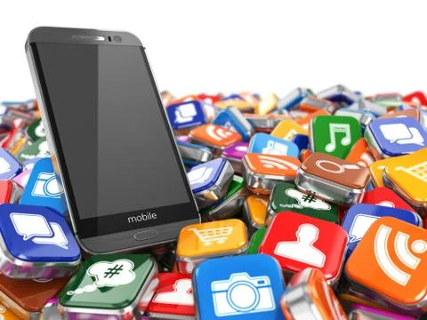 Software. smartphone or mobile phone app icons background. Stock Illustration