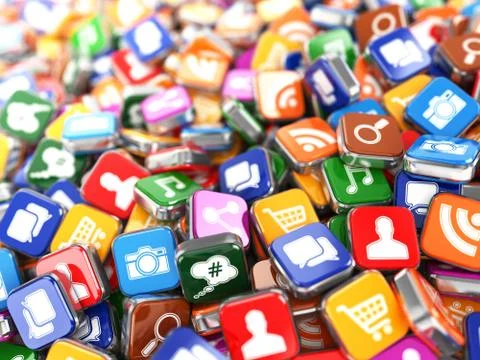 Software. smartphone or mobile phone app icons background. Stock Illustration