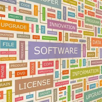 SOFTWARE SOFTWARE. Concept related words in tag cloud. Conceptual info-tex... 库存照片