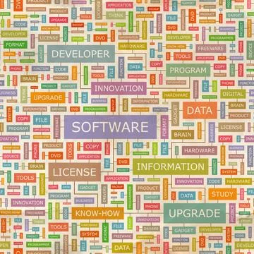 SOFTWARE SOFTWARE. Seamless pattern. Concept related words in tag cloud. C... 스톡 사진