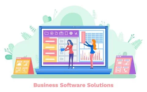 Software Solutions, Laptop and Develop, App Vector Stock Illustration
