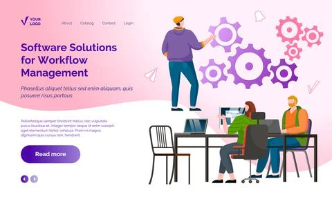Software solutions for workflow management concept. Employees work in technical Illustrazione stock