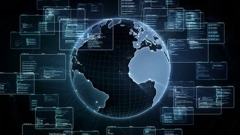 Software source code and program data in the virtual space. Blue color. 4K Stock Footage 85100644