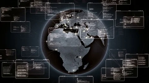 Software source code and program data in the virtual space. Orange color. 4K Stock Footage 85101736