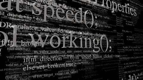 Software source code. Layers of program code on black background 库存插图