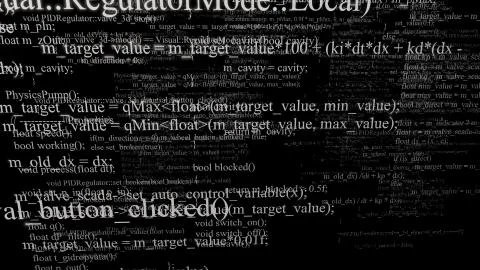 Software source code. Layers of program code on black background Stock Illustration