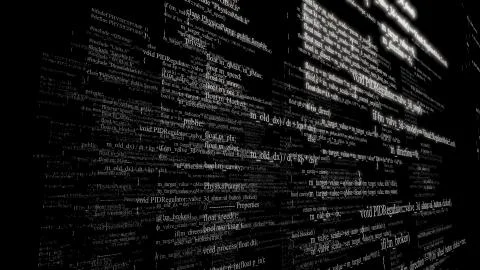 Software source code. Layers of program code on black background Stock Illustration