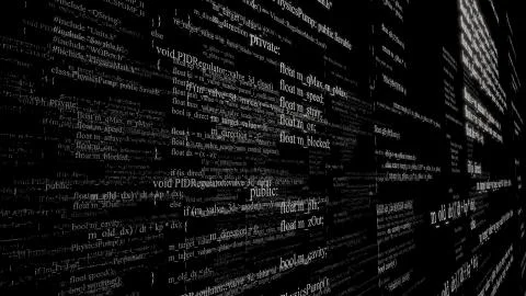 Software source code. Layers of program code on black background Stock Illustration