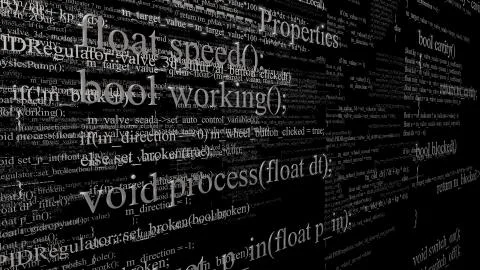 Software source code. Layers of program code on black background Stock Illustration