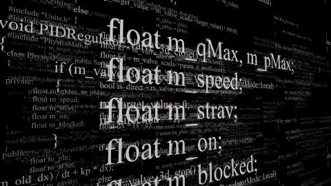 Software source code. Layers of program code on black background Stock Illustration