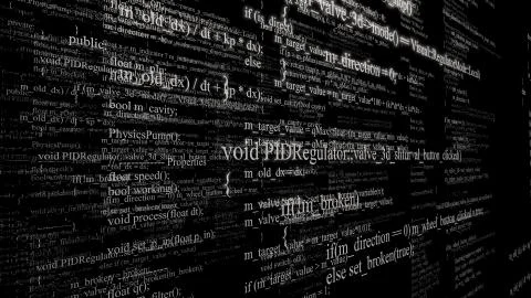 Software source code. Layers of program code on black background Stock Illustration