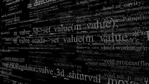 Software source code. Layers of program code on black background Stock Illustration