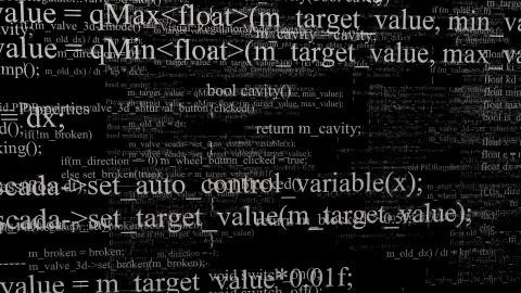 Software source code. Layers of program code on black background Stock Illustration